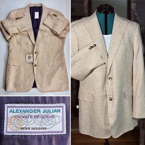 Alexander Julian Yellow Plaid Silk & Wool Single Breasted Sports Coat, Sz 42R